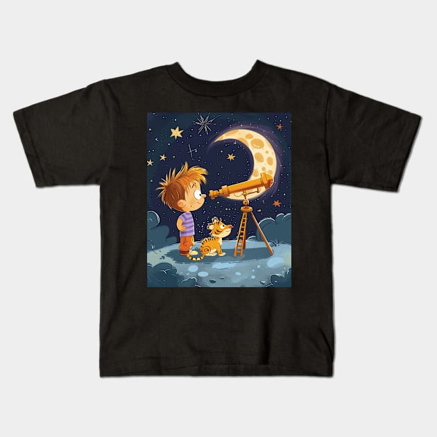 Navigating Childhood with Calvin and Hobbes Kids T-Shirt by Chibi Monster